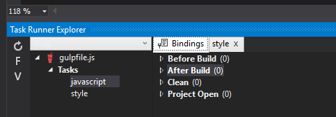 Task Runner Explorer with no bindings set