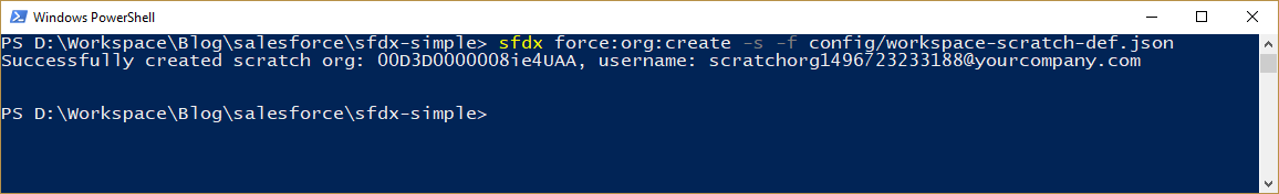 sfdx force:org:create command