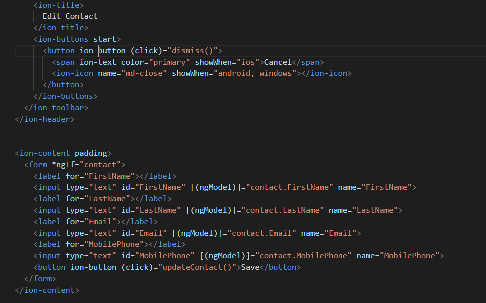 Saleforce Mobile SDK and Ionic – Edit Contact Part I