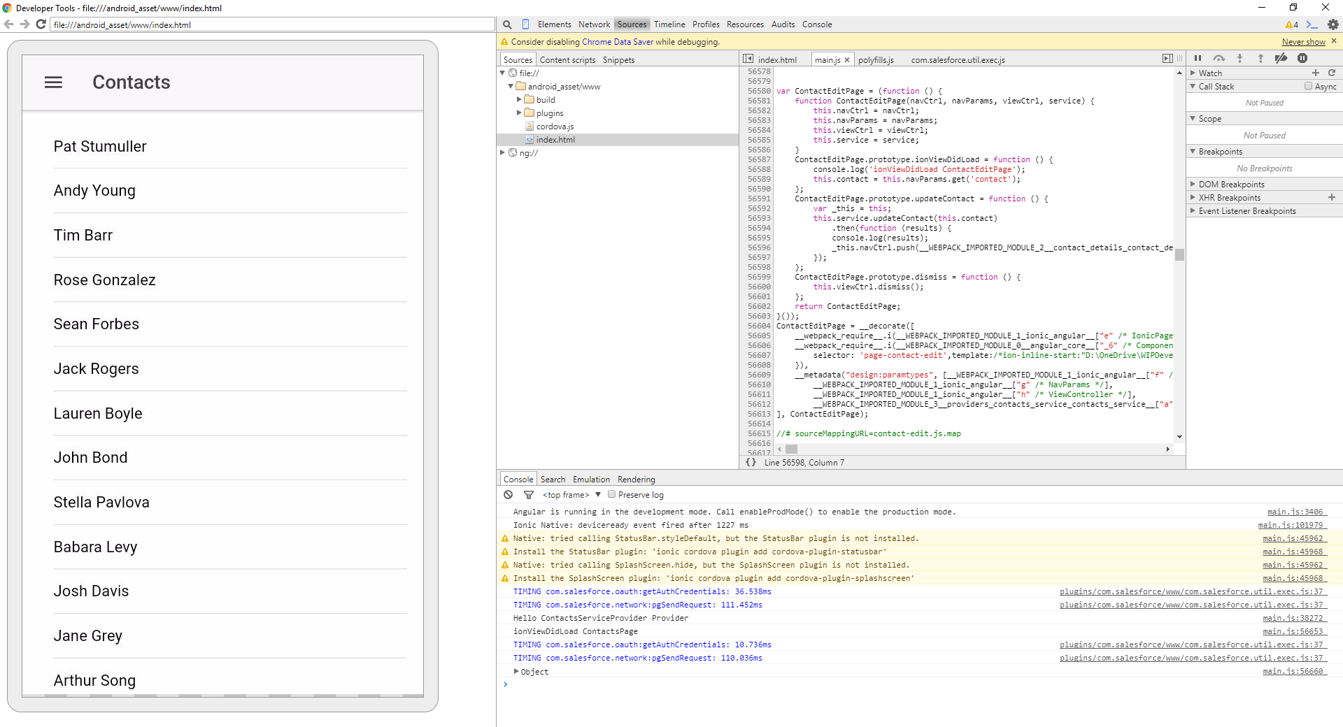 Salesforce Mobile SDK and Ionic - Debugging Part I